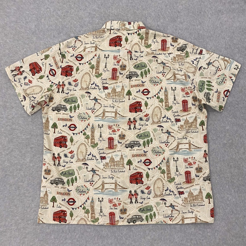 Yiume Shirt Mens XXL Hawaiian London Map Cotton Short Sleeve Button Down - Picture 4 of 9